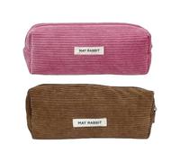 SHUOHONG 2 Pezzi Astuccio in Velluto a Coste, Con Pratica Chiusura Lampo, Pencil Case Con Grande Capacità, Portatile e Morbido per Scuola e Ufficio (Rosa scuro+Marrone)