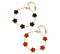 SHUOHONG 2 Pezzi Bracciale Quadrifoglio, Bracciale a Forma di Trifoglio, Bracciales Donna Esign Elegante con Motivo a Quadrifoglio, Bracciales Portafortuna Donna, per Donne e Ragazze (Rosso+Nero)