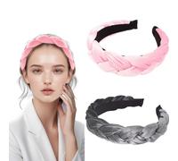 SHUOHONG 2 Pezzi Cerchietto Capelli Donna in Velluto Intrecciato, Cerchietti per Capelli Donna, Elastico Accessori Fascia (B)