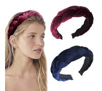 SHUOHONG 2 Pezzi Cerchietto Capelli Donna in Velluto Intrecciato, Cerchietti per Capelli Donna, Elastico Accessori Fascia (A)