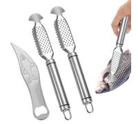 SHUOHONG 2 Pezzi Squamatore for Pesce in Acciaio Inossidabile, 1 Squamatore Pesce a Forma di Spada, per Rimuovere Squame di Pesce e Organi Interni, Dente di Sega Disincrostante Strumento per Cucina