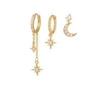 SHUOHONG 3 Pezzi Orecchini Placcati In Oro con Zirconi, Punti Luce Orecchini Luna e Stelle Orecchinis con Ciondolo, Anallergici Cartilagine Orecchinis a Goccia Moda Piercing Orecchio (Oro)