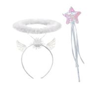 SHUOHONG Diadema Angelo con Piume, Serre-Tête D'ange Cerchietto, Bacchetta Magica, Costume da Angelo da Donna, Complemento da Angelo e Fantasia, per Halloween, Carnevale, Cosplay, Feste