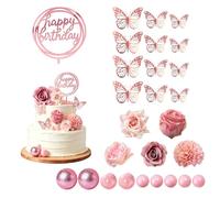 Shuojia 27 Pezzi Fiori Decorazioni Torta Compleanno Boho, Fiori Artificiali | Fiore Rose Cake Topper, Forma di Farfalla, Eleganti Decorazioni per Torte, per Fai da te, Festa, Matrimoni, Baby Shower, A