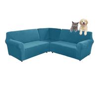 SHUOJIA Copridivano in velluto a forma di L, a 5/7 posti, copridivano angolare super elastico 3 pezzi, per Divano Componibile Fodera Protezione per Mobili con Fondo Elastiche (Peacock Blue,5-seater)