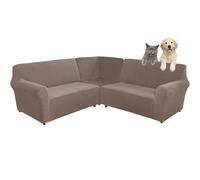 SHUOJIA Copridivano in velluto a forma di L, a 5/7 posti, copridivano angolare super elastico 3 pezzi, per Divano Componibile Fodera Protezione per Mobili con Fondo Elastiche (Brown,5-seater)
