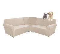 SHUOJIA Copridivano in velluto a forma di L, a 5/7 posti, copridivano angolare super elastico 3 pezzi, per Divano Componibile Fodera Protezione per Mobili con Fondo Elastiche (Beige,5-seater)