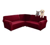 SHUOJIA Copridivano in velluto a forma di L, a 5/7 posti, copridivano angolare super elastico 3 pezzi, per Divano Componibile Fodera Protezione per Mobili con Fondo Elastiche (Wine Red,5-seater)