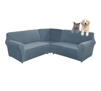 SHUOJIA Copridivano in velluto a forma di L, a 5/7 posti, copridivano angolare super elastico 3 pezzi, per Divano Componibile Fodera Protezione per Mobili con Fondo Elastiche (Gray Blue,5-seater)