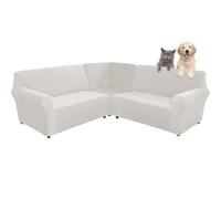 SHUOJIA Copridivano in velluto a forma di L, a 5/7 posti, copridivano angolare super elastico 3 pezzi, per Divano Componibile Fodera Protezione per Mobili con Fondo Elastiche (Ivory White,5-seater)
