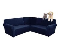 SHUOJIA Copridivano in velluto a forma di L, a 5/7 posti, copridivano angolare super elastico 3 pezzi, per Divano Componibile Fodera Protezione per Mobili con Fondo Elastiche (Navy blue,5-seater)