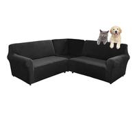 SHUOJIA Copridivano in velluto a forma di L, a 5/7 posti, copridivano angolare super elastico 3 pezzi, per Divano Componibile Fodera Protezione per Mobili con Fondo Elastiche (Black,5-seater)