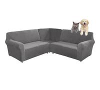 SHUOJIA Copridivano in velluto a forma di L, a 5/7 posti, copridivano angolare super elastico 3 pezzi, per Divano Componibile Fodera Protezione per Mobili con Fondo Elastiche (Grey,7-seater)