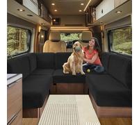 SHUOJIA Fodere per Cuscino per Camper, Jacquard Elasticizzato Copricuscino per Divanolavabili, Coprisedili per Divano, per Carovana RV Roulotte Auto Panca (Black,W 50-65cm, D 20-35cm)