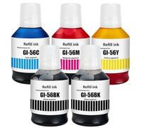 SHUOLEI GI56 pigmento Inchiostro Compatibile con Canon MAXIFY GI-56 56 Flaconi di Inchiostro Multipack per GX7050 GX6050 GX5050 GX4050 GX3050 (5-Pack,2Nero/Ciano/Magenta/Giallo)