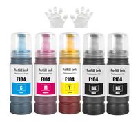 SHUOLEI E104 Multipack Inchiostro Compatibile con Epson E104 Flaconi di Inchiostro per ET-1810 ET-2810 ET-2820 ET-2726 ET-2811 ET-2812 ET-2814 ET-2815 ET-2821 ET-2825 ET-2826 ET-4800 (5Pack 2BK/C/M/Y)