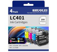 SHUOLEI LC401 - Cartuccia d'inchiostro compatibile per Brother LC401 LC401XL, resa standard, compatibile con MFC-J1010DW, MFC-J1012DW, MFC-J1170DW, confezione da 4, 1 nero, 1 ciano, 1 magenta, 1