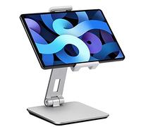 SHUOSUO Supporto Tablet Regolabile e Pieghevole, Porta Tablet in Alluminio Tavolo Girevole a 360°, Compatibile con iPad Pro/Air/Mini, Samsung Tab, Surface Pro, Kindle Fire (7-13") (Argento)