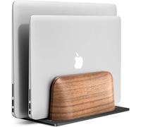 SHUOSUO Supporto verticale pc portatile, laptop stand in legno di noce a doppio fessura per scrivania, porta regolabile in larghezza per MacBook e altri laptop
