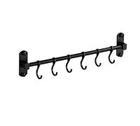 SHUOXIANG Asta da cucina con 6 ganci scorrevoli, montaggio a parete, porta utensili da cucina, ganci per pentole e padelle, set di organizer e portaoggetti, in alluminio (nero)