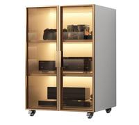 SHUQICAINA Ripiano portaoggetti mobile da pavimento, 2/3 livelli possono spostare il supporto multimediale AV, con ante in vetro e ruota frenante, for casa/ufficio/teatro(White,21.2x40.1/54x102cm)