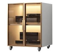 SHUQICAINA Ripiano portaoggetti mobile da pavimento, 2/3 livelli possono spostare il supporto multimediale AV, con ante in vetro e ruota frenante, for casa/ufficio/teatro(White,21.2x29.5/54x75cm)