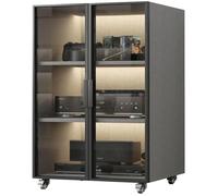 SHUQICAINA Ripiano portaoggetti mobile da pavimento, 2/3 livelli possono spostare il supporto multimediale AV, con ante in vetro e ruota frenante, for casa/ufficio/teatro(Black,21.2x40.1/54x102cm)