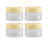 Shuqio 4 barattoli in vetro da 30 ml, contenitori vuoti per crema da riempire, piccole lattine con rivestimento in venature del legno, per cosmetici, lozioni, creme, contenitori per campioni di