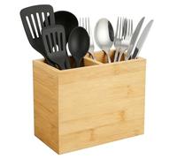 Shuqio Portautensili da cucina in bambù, 2 scomparti, organizer per posate e posate, porta utensili per il piano di lavoro, robusto organizer da cucina per riporre cucchiai e posate