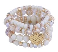 Shurhome Bracciale etnico vintage in resina elastica con accenti di cuore scintillanti e nappe dinamiche Design Boemia Vintage Cristallo Cuore Bracciale, Taglia unica, come descritto