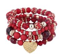 Shurhome Bracciale etnico vintage in resina elastica con accenti di cuore scintillanti e nappe dinamiche Design Boemia Vintage Cristallo Cuore Bracciale, Taglia unica, come descritto