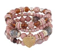 Shurhome Bracciale etnico vintage in resina elastica con accenti di cuore scintillanti e nappe dinamiche Design Boemia Vintage Cristallo Cuore Bracciale, Taglia unica, come descritto