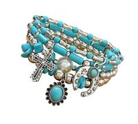 Shurhome Bracciale in lega di perle turchesi leggero per pelli sensibili, comodo e multistrato, accessorio per bracciale bohémien