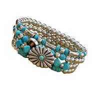 Shurhome Bracciale in lega di perle turchesi leggero per pelli sensibili, comodo e multistrato, accessorio per bracciale bohémien