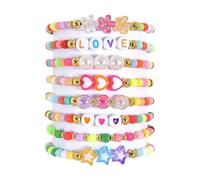 Shurhome Confezione da 8 bracciali alla moda, regolabili, gioielli con perle di Boemia con ciondolo dell'amore, arcobaleno, regalo per donne e ragazze, braccialetti dell'amicizia regolabili fatti a
