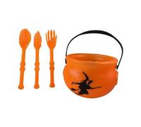 Shurhome Halloween Strega Calderone Candy Secchio & Posate Set Con Maniglia Portatile Treat Container Per Il Partito Sicuro Treat Bucket