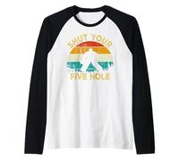 Shut Your Five Hole Vintage Retro Funny Ice Hockey Goalie Maglia con Maniche Raglan