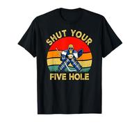 Shut Your Five Hole Vintage Retro Funny Ice Hockey Goalie Maglietta
