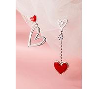 SHUTING2020 Orecchini Argento Sterling Rosso Asimmetrico Orecchini di Amore Moda Donna Gioielli Dolci pesco Orecchini Cuore per la Festa Nuziale Orecchini Donna (Gem Color : Silver)