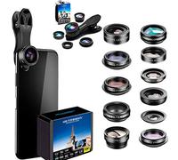 SHUTTERMOON Kit di obiettivi per fotocamera per smartphone/pixel/Samsung/telefoni Android. 2 x obiettivo zoom+obiettivo fisheye+obiettivo grandangolare 0,36 x e obiettivo macro 20x CPL filtro blu e