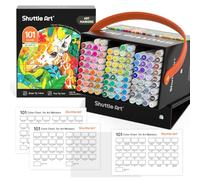Shuttle Art 101 Marker Pennarelli Doppia, 100 Pennarelli ad Alcool più 1 Pennarello Permanente con Custodia, Perfetti per Illustrazioni, da Colorare per Adulti e per Realizzare Biglietti