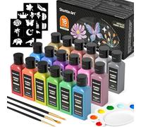 Shuttle Art 18 colori metallici per tessuti lavabili in lavatrice, colori resistenti al lavaggio in bottiglie, 60 ml, con pennelli, modelli, colori per tessuti per bambini su t-shirt, scarpe, jeans