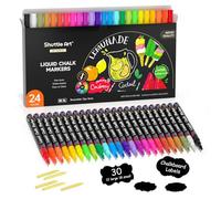Shuttle Art 24 Pennarello Gesso Liquido Colorati Cancellabili, 24 Pennarelli Lavagna da 3 mm con 30 Adesivi Etichette Per Finestre, Vetro, Automobili