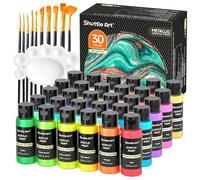 Shuttle Art 30 Colori Acrilici per Dipingere Metallizzati, Acrilici per Dipingere 60 ml, con 10 Pennelli e 1 Tavolozza, Set Pittura Metallizzata per Adulti, Acrylic Paint su Tela Uova Ceramica Rocce