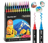 Shuttle Art 36 Pennarelli Acrilici a Doppia Punta, Pennarelli a Vernice Acrilica Indelebili per Pietre Fine per Pittura su Roccia, Ceramica, Legno, Tela, Plastica, Vetro, Creazione di Biglietti