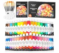 Shuttle Art Acquarelli 48, 36 Colori Acquerelli per Dipingere in tubi da 12 ml con 10 Pennelli Acqua 1 Paletta 1 Libro da Disegno, Ricchi Pigmenti Perfetto per Bambini Artisti Principianti Studenti