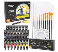 Shuttle Art Colori Acrilici per Dipingere 46 Pezzi, 12ml X 30 Set Colori Acrilici con 10 Pennelli, 1 Paletta, 1 Spugna, 3 Tela, 1 Spatola, Set Pittura Professionale per Principianti, Adulti e Bambini