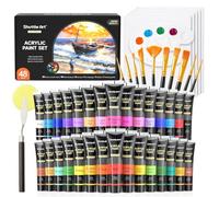 Shuttle Art Colori Acrilici per Dipingere 48 Pezzi, Set Pittura da 30 Colori(36 ml) con 10 Pennelli, Spatola, Spugna, Tela, Tavolozza, Acrylic Paint per Artisti Principianti Bambini, Non-Tossico
