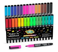 Shuttle Art Confezione da 32 Pennarelli Lavagna Bianca Cancellabile, 16 colori magnetici per lavagna bianca, pennarelli per cancellare a secco con gomma, ufficio, casa