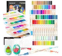 Shuttle Art Confezione da 60 pennarelli acrilici a doppia tonalità, 120 colori per pittura su roccia, ceramica, legno, tela, vetro, pietra, tessuto, biglietti, fai da te e forniture artistiche